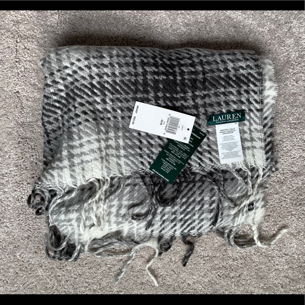 Ralph Lauren Plaid Brushed Mohair Wrap - Picture 2 of 7
